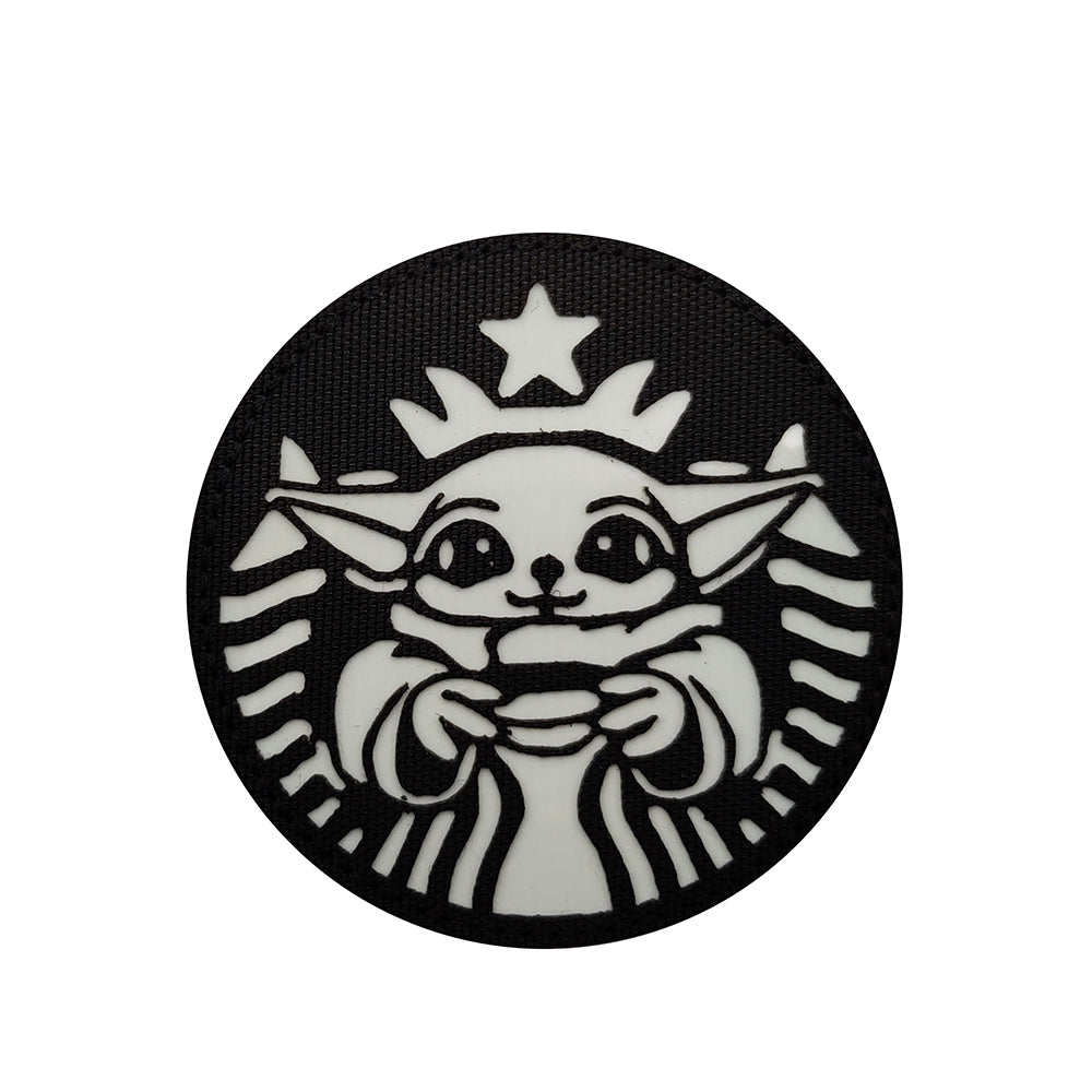 Baby Yoda Glow in the Dark Parody Starbucks Hook and Loop Morale Patch Army  Navy USMC Air Force LEO PAT-33