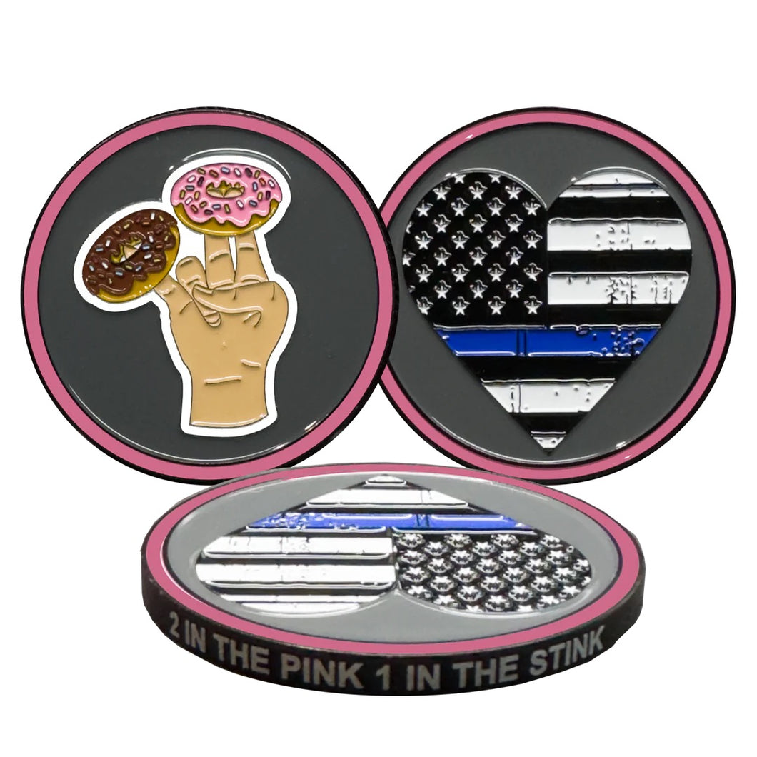 2 in the Pink 1 in the stink donut Challenge Coin Golf Marker for Shocker Hand Gesture Fans DL11-17