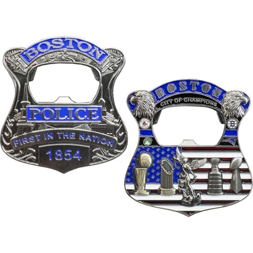 Boston Police City of Champions Challenge Coin St. Michael Bottle Opener EL15-004