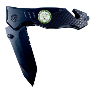 Broward Sheriffs Office collectible 3-in-1 Tactical Officer Rescue knife tool with Seatbelt Cutter, Steel Serrated Blade, Glass Breaker BSO