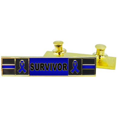 Thin Blue Line Ribbon Liver Prostate and Stomach Cancer Survivor commendation bar pin Police Style Awareness Month