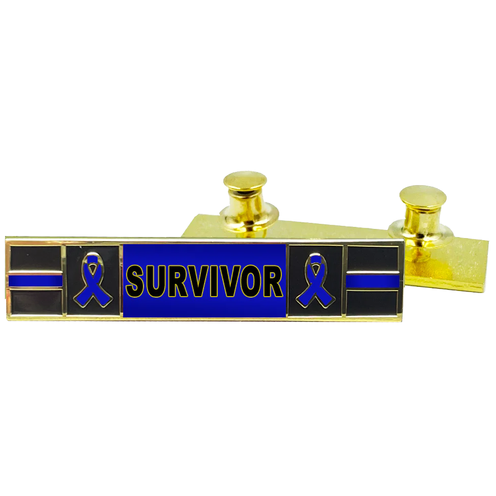 Thin Blue Line Ribbon Liver Prostate and Stomach Cancer Survivor commendation bar pin Police Style Awareness Month