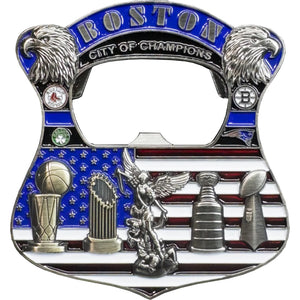 Boston Police City of Champions Challenge Coin St. Michael Bottle Opener EL15-004