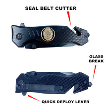 Load image into Gallery viewer, CSP collectible 3-in-1 Tactical Officer Rescue knife tool with Seatbelt Cutter, Steel Serrated Blade, Glass Breaker Connecticut State Police