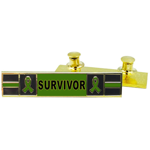 Thin Green Line Ribbon Liver Cancer Survivor commendation bar pin Police Style liver lymphoma gall bladder Awareness Month PBX-008-2