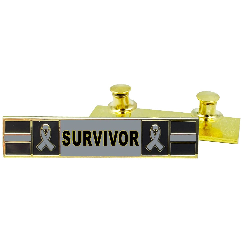 Thin Gray Line Ribbon Brain Cancer Survivor commendation bar pin Police Style Ewing Sarcoma Awareness Month P-309