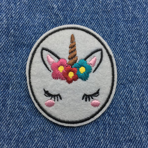 Embroidered Iron On Unicorn Patch Fantasy Blushing Flowers Ships Free From The USA PAT-852