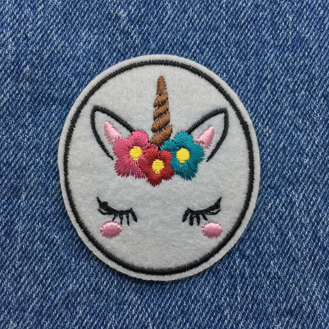 Embroidered Iron On Unicorn Patch Fantasy Blushing Flowers Ships Free From The USA PAT-852