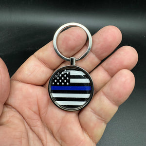 Classic Thin Blue Line Flag Police LEO Supporter Metal Keychain CBP FBI HSI ICE