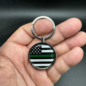 Classic Thin Green Line Flag Police Sheriff Border Patrol BPA LEO Supporter Metal Keychain