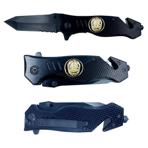 LAPD collectible 3-in-1 Tactical Officer Rescue knife tool with Seatbelt Cutter, Steel Serrated Blade, Glass Breaker Los Angeles Police Department