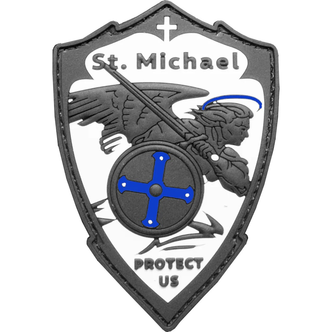 Saint Michael Patch St. Michael Patron Saint Police Military Protect Us Prayer Thin Blue Line Police Officer Rubber Morale Patch EL18-024 PAT-963