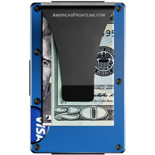 Blue Wallet Money Clip RFID Blocking Front Pocket Wallet Premium Minimalist Aluminum Slim Credit Card and Business Card Holder Wallet W-C03 - www.ChallengeCoinCreations.com