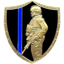 Load image into Gallery viewer, Police Saint Michael Gladiator Shield Thin Blue Line Flag Challenge Coin LAPD NYPD CPD CBP BI ATF GL5-004