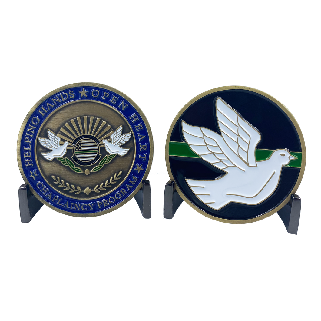 Thin Green Line Chaplain Challenge Coin Chaplaincy Police Deputy Sheriff Border Patrol BB-022 - www.ChallengeCoinCreations.com