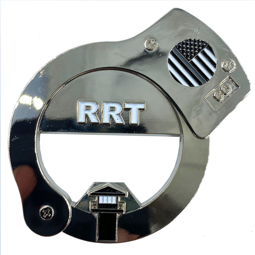 RRT Rapid Response Team Thin Gray Line HANDCUFFs Beard Gang Skull Challenge Coin Bottle Opener Corrections Correctional Officer BL3-001 - www.ChallengeCoinCreations.com