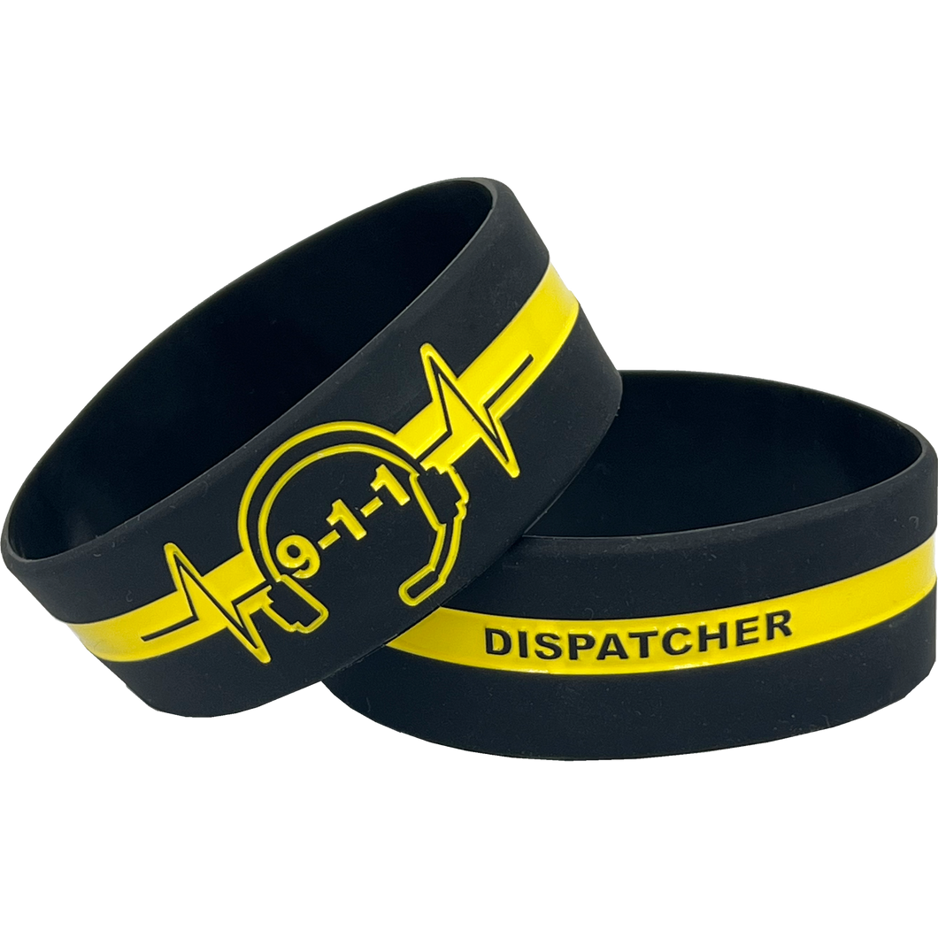 911 Headset Hero Thin Gold Line Silicon Bracelet (YELLOW) Dispatcher Emergency DL13-015 SBLT-01