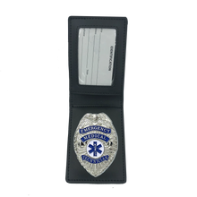 Load image into Gallery viewer, Leather Wallet with EMT PARAMEDIC EMS Emergency Medical Technician Badge Ambulance BL3-008 - www.ChallengeCoinCreations.com