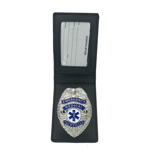 Leather Wallet with EMT PARAMEDIC EMS Emergency Medical Technician Badge Ambulance BL3-008 - www.ChallengeCoinCreations.com