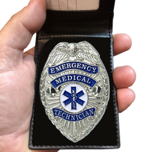 Load image into Gallery viewer, Leather Wallet with EMT PARAMEDIC EMS Emergency Medical Technician Badge Ambulance BL3-008 - www.ChallengeCoinCreations.com