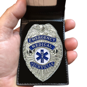 Leather Wallet with EMT PARAMEDIC EMS Emergency Medical Technician Badge Ambulance BL3-008 - www.ChallengeCoinCreations.com