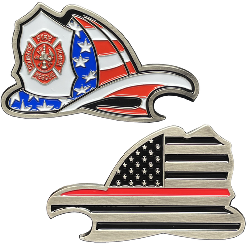 Maltese Cross Fire Department Helmet Bottle Opener Thin Red Line Flag Challenge Coin Fire Fighter BL15-016 - www.ChallengeCoinCreations.com