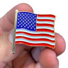 Load image into Gallery viewer, American Waving Flag Lapel Pin 1.25&quot; with 2 pin posts and deluxe clasps, U.S. Stars are Stripes, Old Glory US USA Presidential CL6-14 - www.ChallengeCoinCreations.com