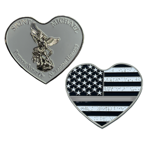 Thin GRAY Line St. Michael Heart Love Prayer Patron Saint of American Heroes Correctional Officer CO Department of Corrections EL5-002 - www.ChallengeCoinCreations.com