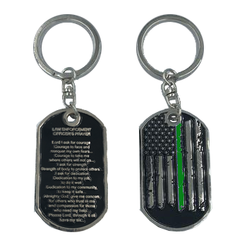 Thin Green Line Officer's Prayer Challenge Coin Dog Tag Keychain Border Patrol Deputy Sheriff CL3-17 - www.ChallengeCoinCreations.com