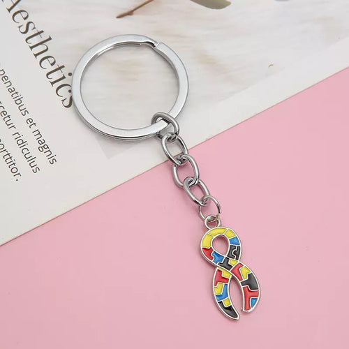 Autism Awareness Puzzle Pieces Ribbon Keychain FREE USA SHIPPING SHIPS FROM USA KC-042B