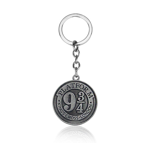 Antique Silver Color Platform 9 3/4 King's Cross London Train token Keychain inspired by Harry Potter KC-018 - www.ChallengeCoinCreations.com