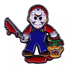 Load image into Gallery viewer, Jason Voorhees Mario Brothers Bowser Mashup Friday the 13th inspired enamel pin Halloween Horror Movie P-164A