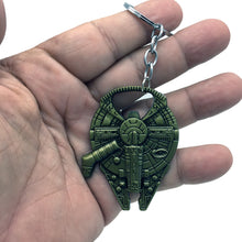 Load image into Gallery viewer, Bronze Star Wars Inspired Millennium Falcon Keychain with Bottle Opener Han Solo Mandalorian Disney Baby Yoda The Child Grogu KC-38A