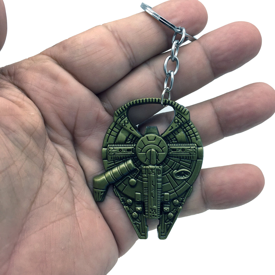 Bronze Star Wars Inspired Millennium Falcon Keychain with Bottle Opener Han Solo Mandalorian Disney Baby Yoda The Child Grogu KC-38A