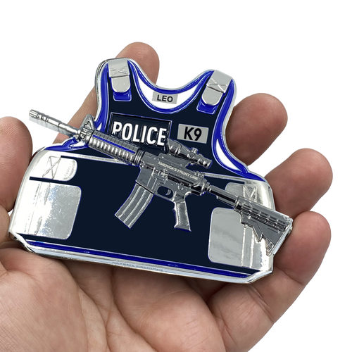 CORRECTIONAL OFFICER K9 POLICE CANINE CO CORRECTIONS OFFICER M4 Body Armor 3D self standing Police Department Challenge Coin thin blue line EL5-009 - www.ChallengeCoinCreations.com