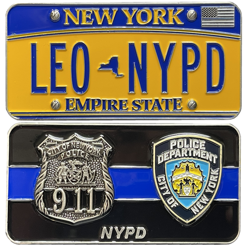 NYPD New York License Plate Thin Blue Line Police Officer Challenge Coin BL14-006 - www.ChallengeCoinCreations.com