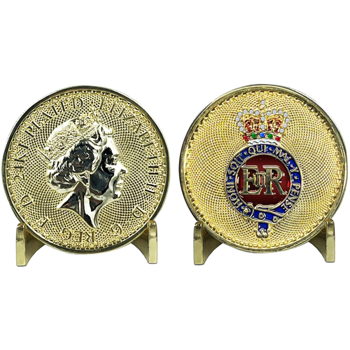 Queen Elizabeth 24KT Gold Plated Challenge Coin UK Queen's Guard Grenadier Guards Buckingham Palace BL8-010 - www.ChallengeCoinCreations.com