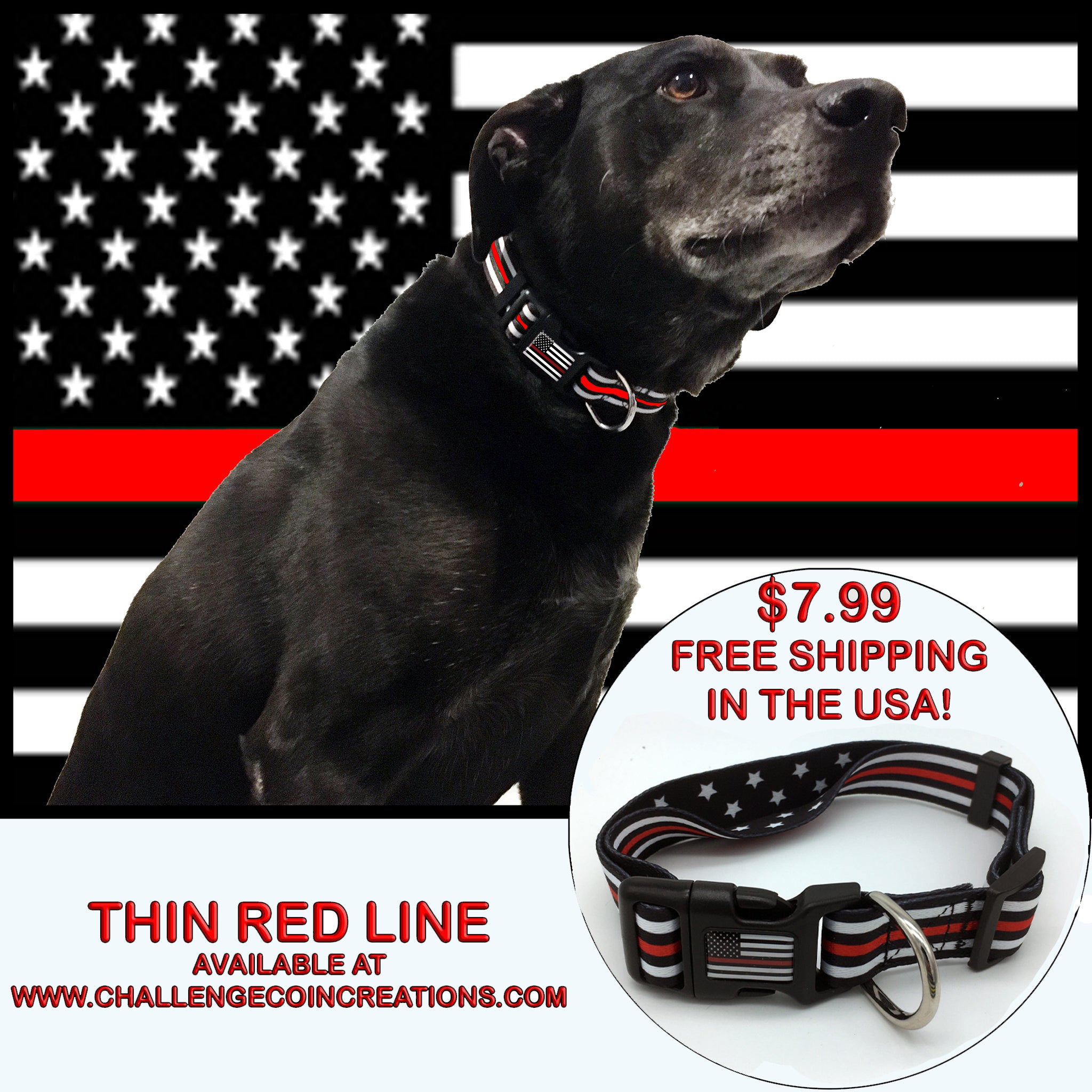 Thin Red Line Dog Collar Firefighter Fireman EMS Rescue Paramedic Medic EMT www.ChallengeCoinCreations