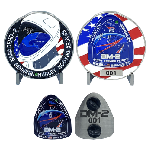 SpaceX Nasa DM-2 First Crewed Flight Challenge Coin Pin set with individual serial numbers DL11-15 - www.ChallengeCoinCreations.com