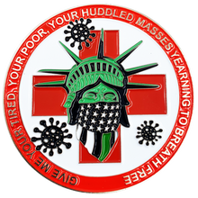 Load image into Gallery viewer, Statue of Liberty Thin Green Line Police Task Force Biohazard Pandemic Challenge Coin Border patrol Army Marines Deputy Sheriff CL6-16 - www.ChallengeCoinCreations.com