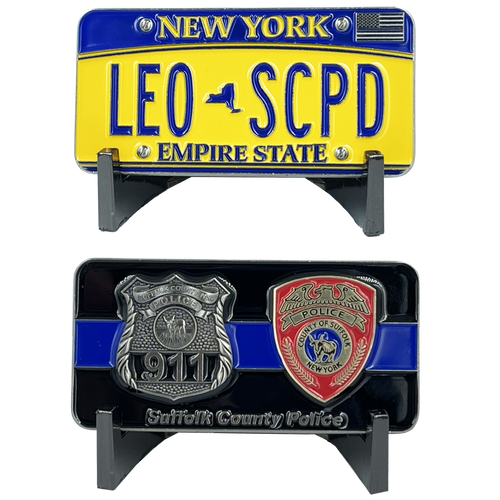 Suffolk County Police Department Challenge Coin Thin Blue Line Long Island Police Officer NY New York License Plate BL8-017 - www.ChallengeCoinCreations.com