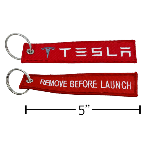 Tesla 3 X S Y REMOVE BEFORE LAUNCH Keychain or Luggage Tag or red zipper pull SpaceX EL6-020 LKC-15 - www.ChallengeCoinCreations.com