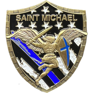 Police Saint Michael Gladiator Shield Thin Blue Line Flag Challenge Coin LAPD NYPD CPD CBP BI ATF GL5-004