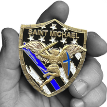 Load image into Gallery viewer, Police Saint Michael Gladiator Shield Thin Blue Line Flag Challenge Coin LAPD NYPD CPD CBP BI ATF GL5-004