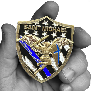 Police Saint Michael Gladiator Shield Thin Blue Line Flag Challenge Coin LAPD NYPD CPD CBP BI ATF GL5-004