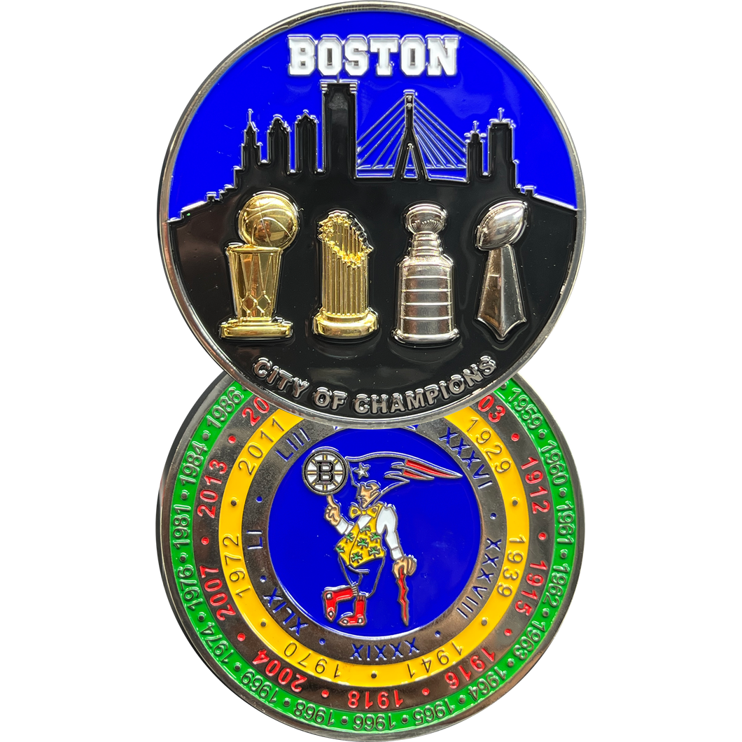 Boston Police MSP Massachusetts State Police Stadium Detail City of Champions Challenge Coin BPD parade EL6-022