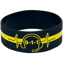 Load image into Gallery viewer, 911 Headset Hero Thin Gold Line Silicon Bracelet (YELLOW) Dispatcher Emergency DL13-015 SBLT-01