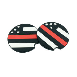 Set of 2 Thin Red Line Flag Silicone Car Coasters Firefighter EMT Paramedic Gift - www.ChallengeCoinCreations.com