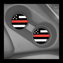 Load image into Gallery viewer, Set of 2 Thin Red Line Flag Silicone Car Coasters Firefighter EMT Paramedic Gift - www.ChallengeCoinCreations.com