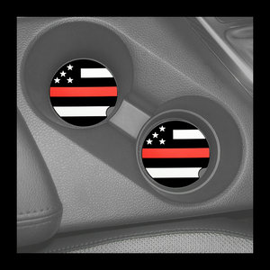 Set of 2 Thin Red Line Flag Silicone Car Coasters Firefighter EMT Paramedic Gift - www.ChallengeCoinCreations.com